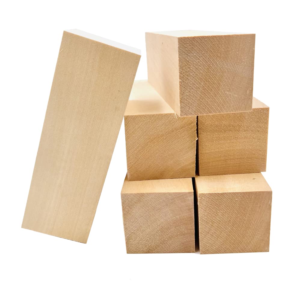 6-Piece Wooden Carving Blocks Set 2x2x6 Inches
