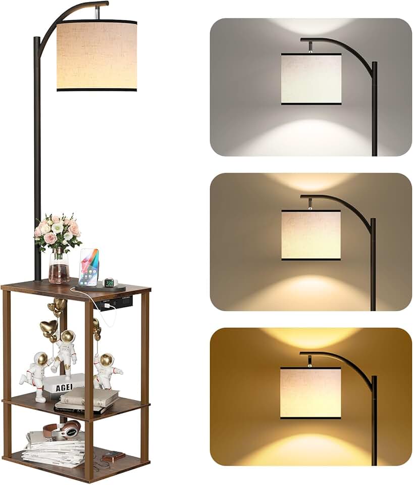 Floor Lamp with Table and Charging Station