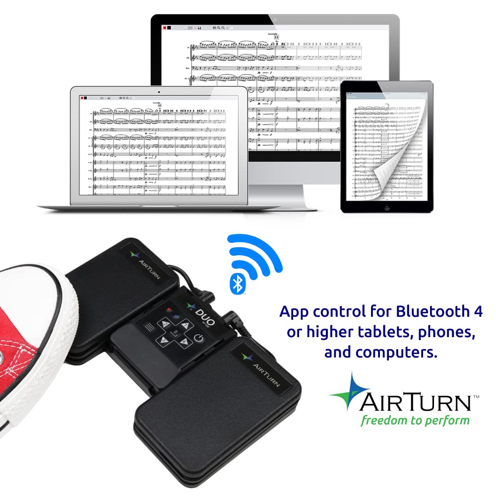 DUO500 Silent Bluetooth Pedal Page Turner & App Controller for Tablets and Computers