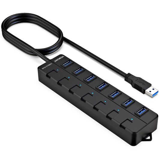 7-Port USB 3.0 Hub with On/Off Switches and 4ft Cable