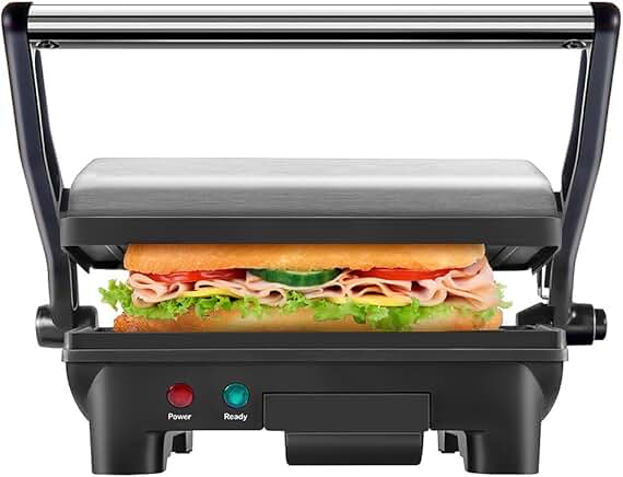 Stainless Steel Non-Stick Panini Press with Removable Drip Tray