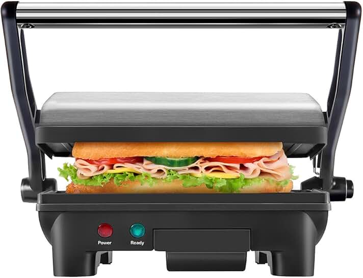 Stainless Steel Non-Stick Panini Press with Removable Drip Tray