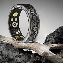 Black stainless steel fitness ring with sleep, steps, and water resistance