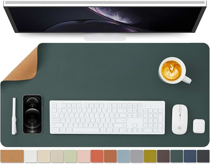 Dark Green Dual-Sided Desk Mat for Office and Home