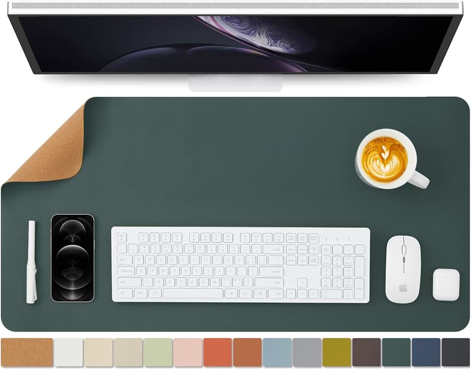 Dark Green Dual-Sided Desk Mat for Office and Home