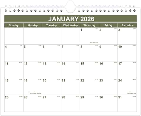 Wall Calendar 2026-2027, 8.5" x 11" Green