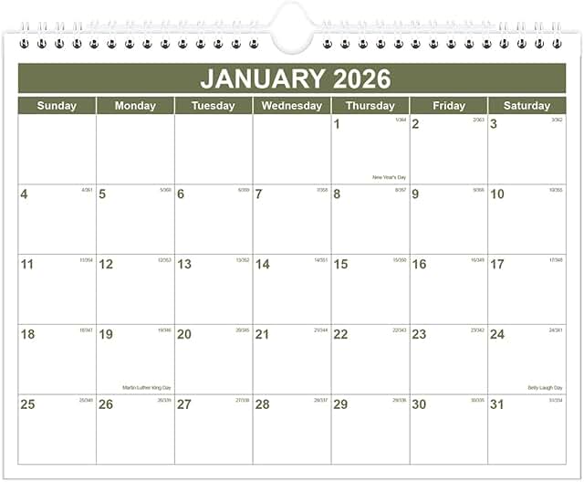 Wall Calendar 2026-2027, 8.5" x 11" Green