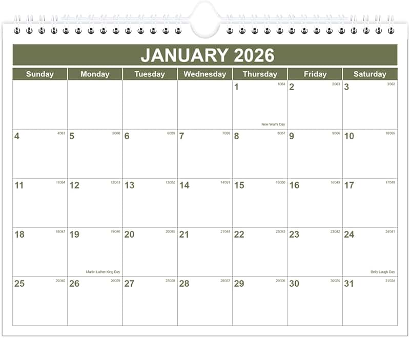 Wall Calendar 2026-2027, 8.5" x 11" Green