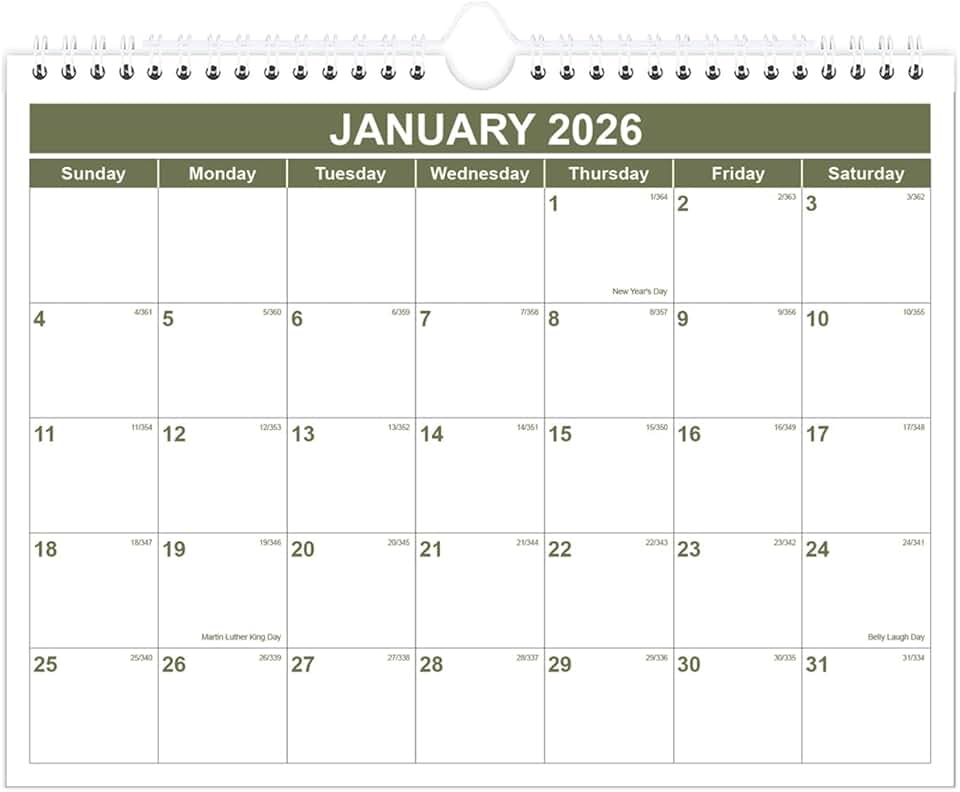Wall Calendar 2026-2027, 8.5" x 11" Green