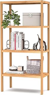 Four-tier bamboo shelving unit for storage