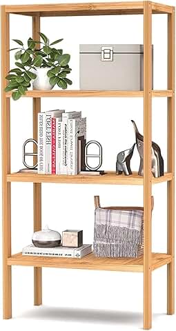 Four-tier bamboo shelving unit for storage