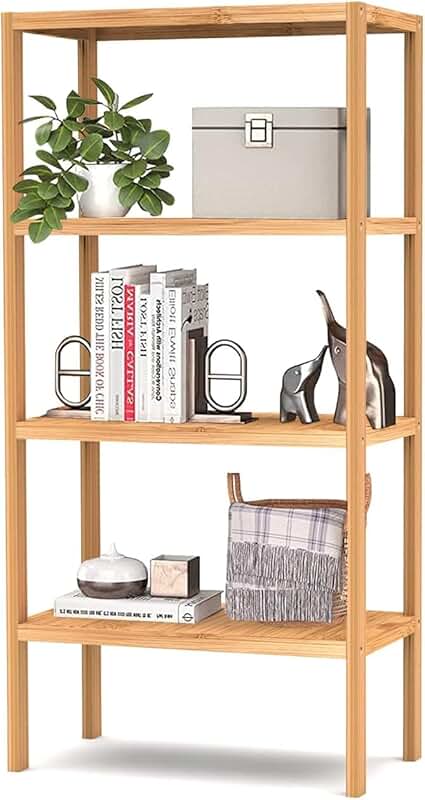 Four-tier bamboo shelving unit for storage