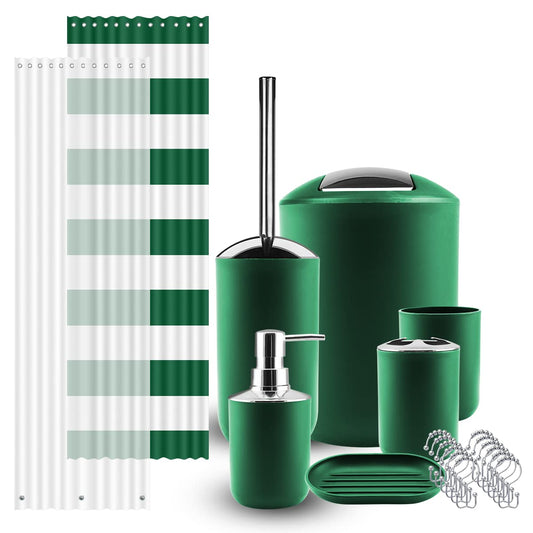 12 Piece Complete Bathroom Accessories Set with Bath Rugs and Shower Curtain Set, Hunter Green