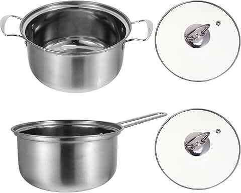 Two Stainless Steel Cooking Pots with Pour Spouts