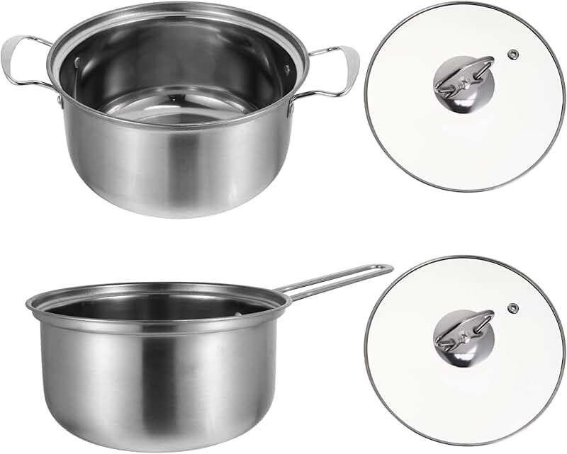 Two Stainless Steel Cooking Pots with Pour Spouts
