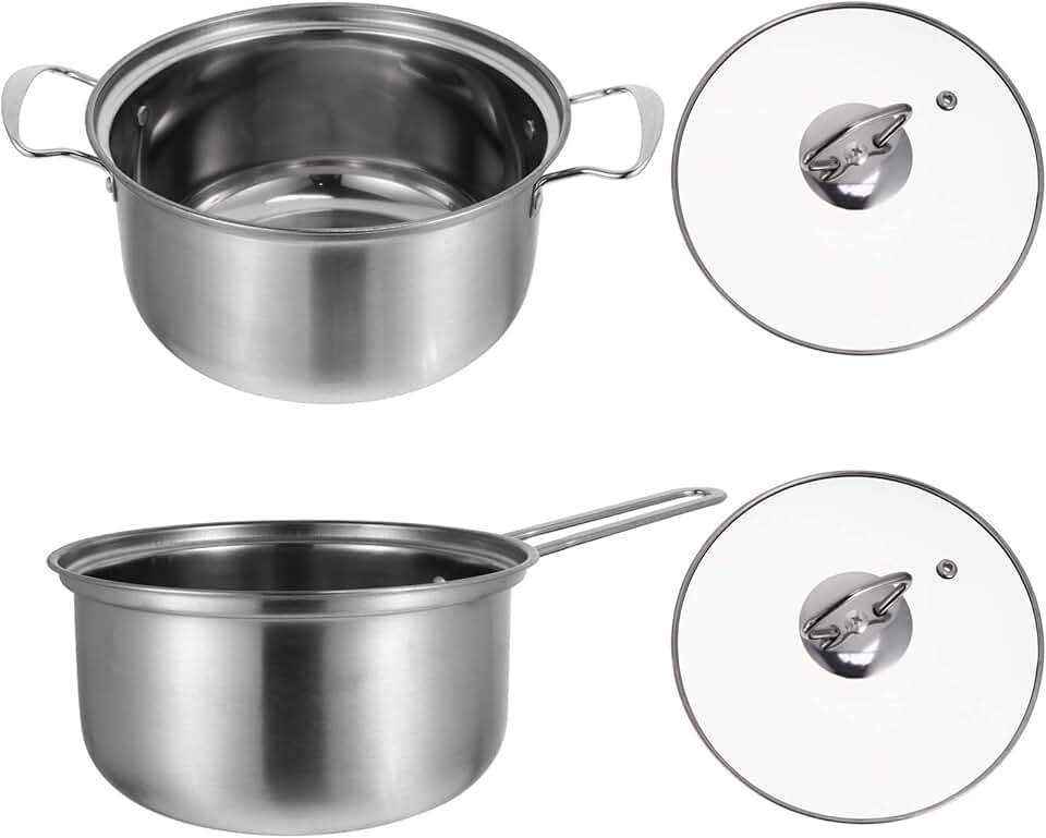 Two Stainless Steel Cooking Pots with Pour Spouts