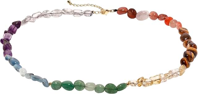 Colorful 7 Chakra Tumbled Stone Beaded Necklace for Women