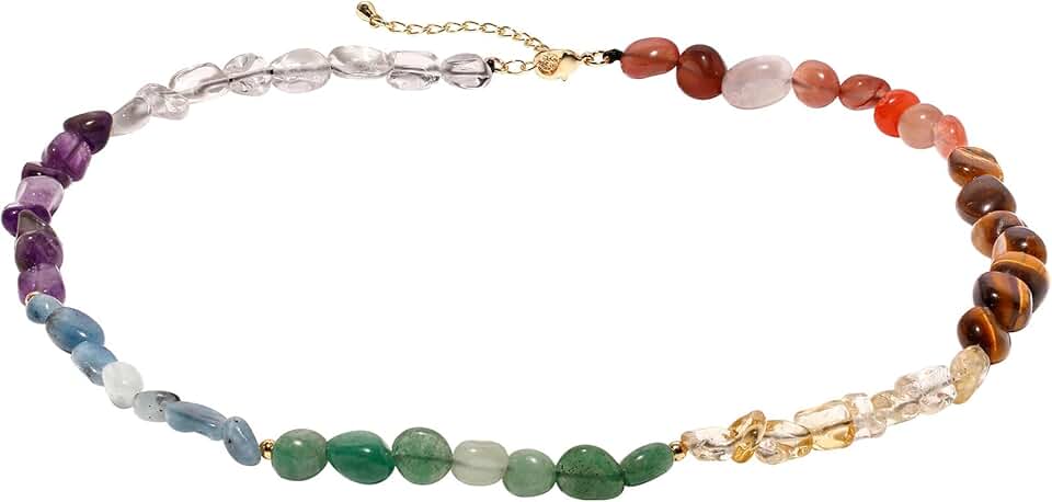 Colorful 7 Chakra Tumbled Stone Beaded Necklace for Women