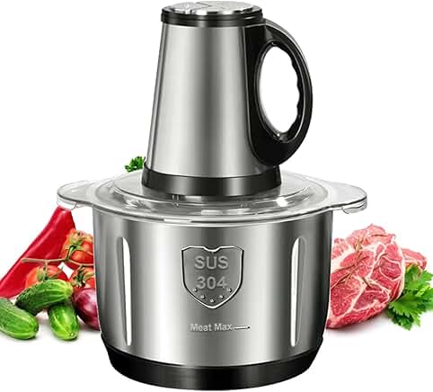 5L Stainless Steel Food Processor with 3-Speed Meat Grinder