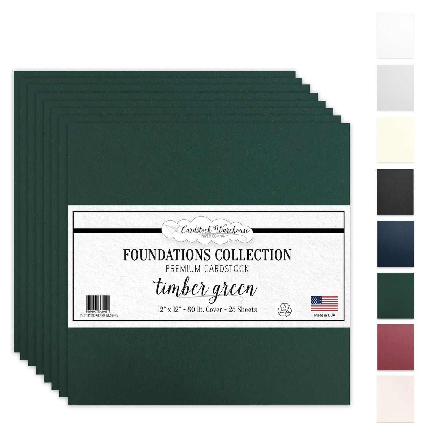Green Recycled Cardstock Paper, 25 Sheets, 12x12, 80lb
