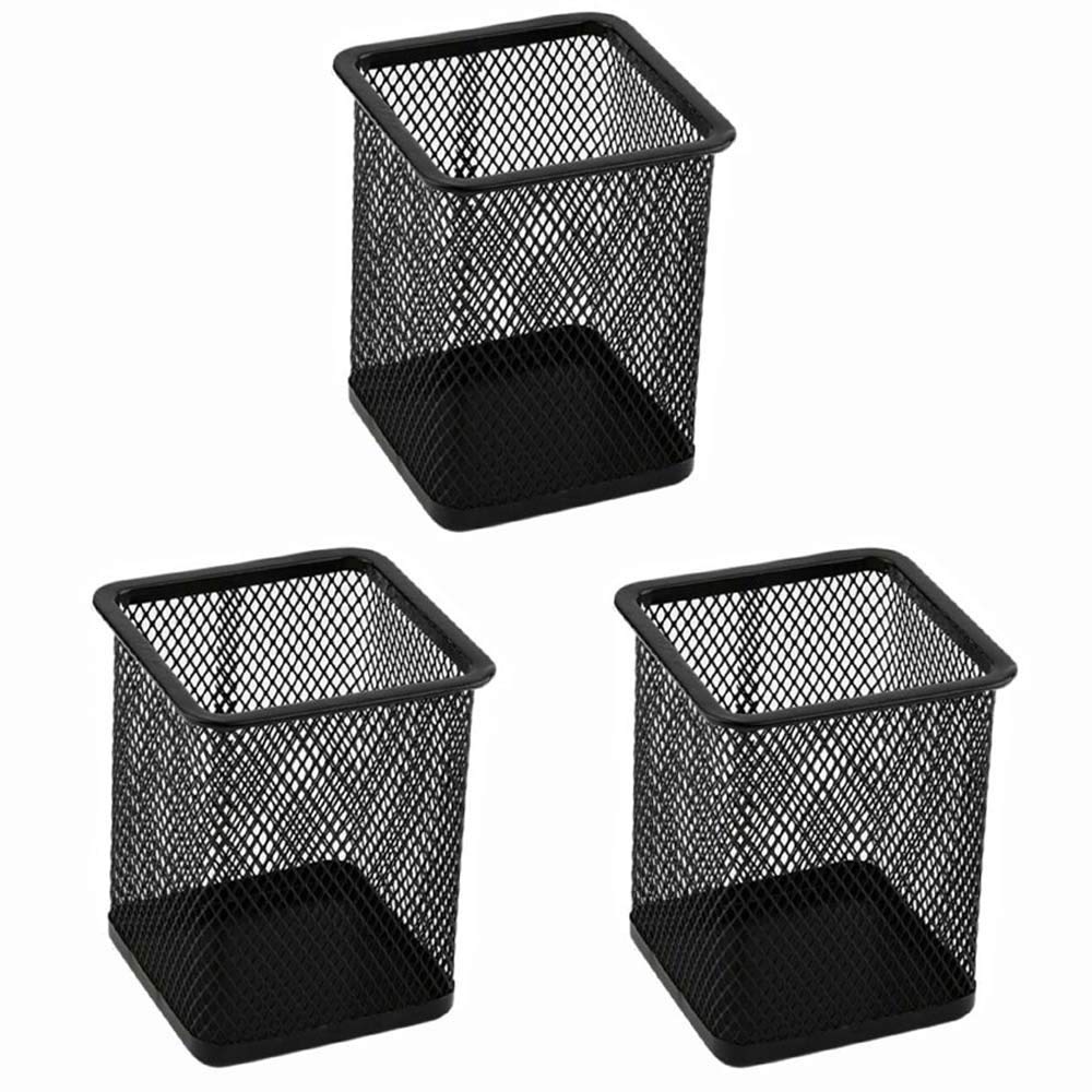 Set of 3 Black Metal Square Pen Holders