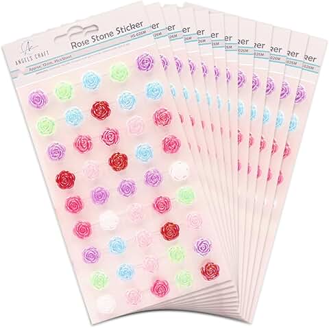 12 Pack Multi-Color Rose Shape Sticker Sheets with Iridescent Finish