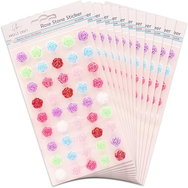 12 Pack Multi-Color Rose Shape Sticker Sheets with Iridescent Finish
