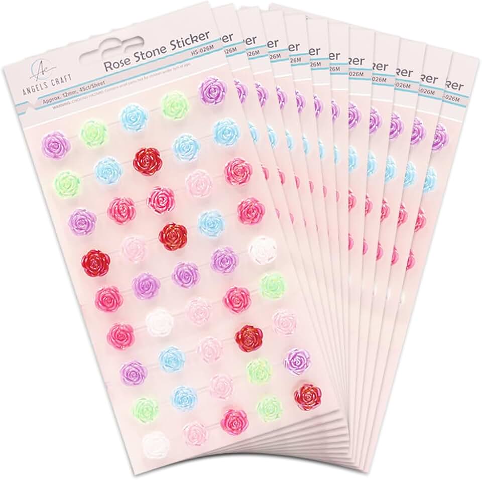12 Pack Multi-Color Rose Shape Sticker Sheets with Iridescent Finish