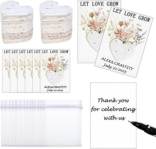 Set of 50 customizable wedding favor cards with seeds and organza bags