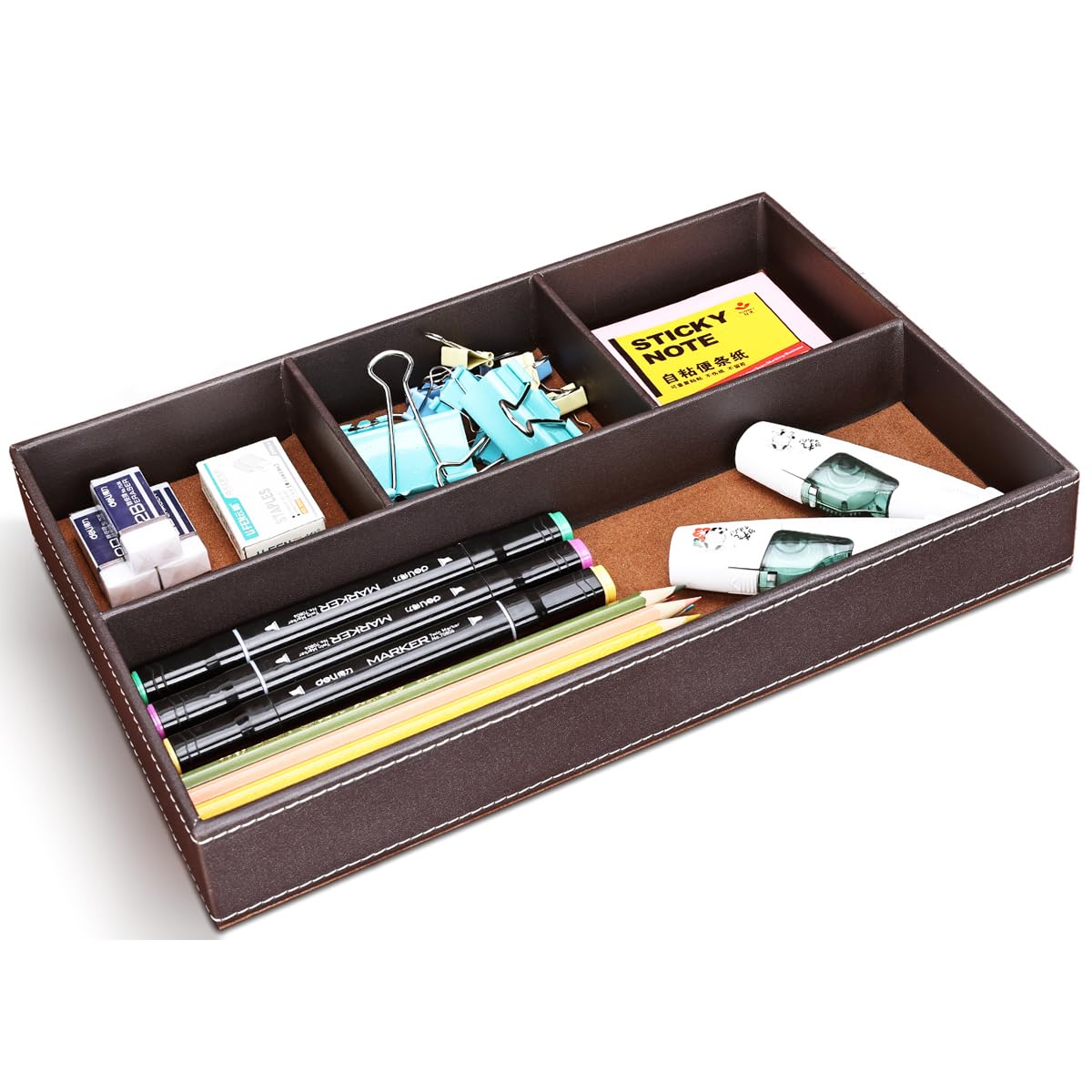Pu Leather Desk Organizer with Four Compartments