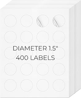 White 1.5 Inch Printable Round Labels, 400 Self-Adhesive Vinyl Stickers