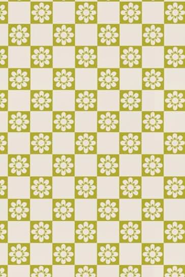 Vivid Green Floral Checkered Paperback Notebook