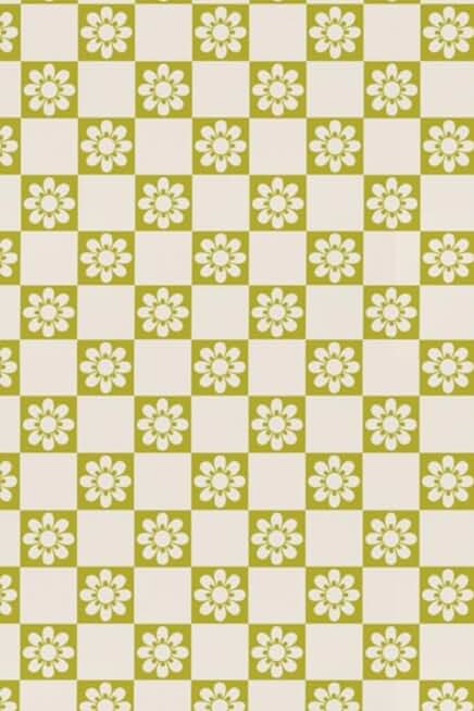 Vivid Green Floral Checkered Paperback Notebook