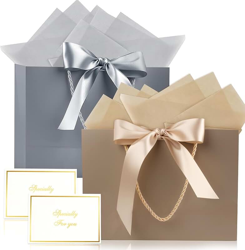 Large Gift Bag Set with Ribbons Cards and Tissue