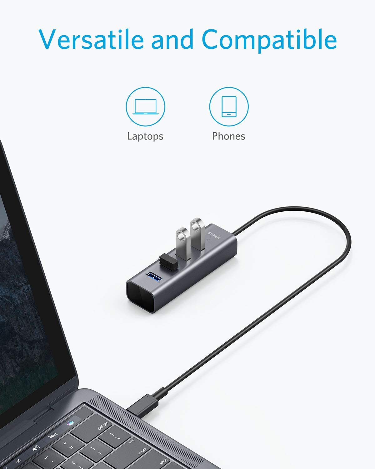 USB C Hub, Aluminum USB C Adapter with 4 USB 3.0 Ports, for MacBook Pro 2018/2017, ChromeBook, XPS, Galaxy S9/S8, and More