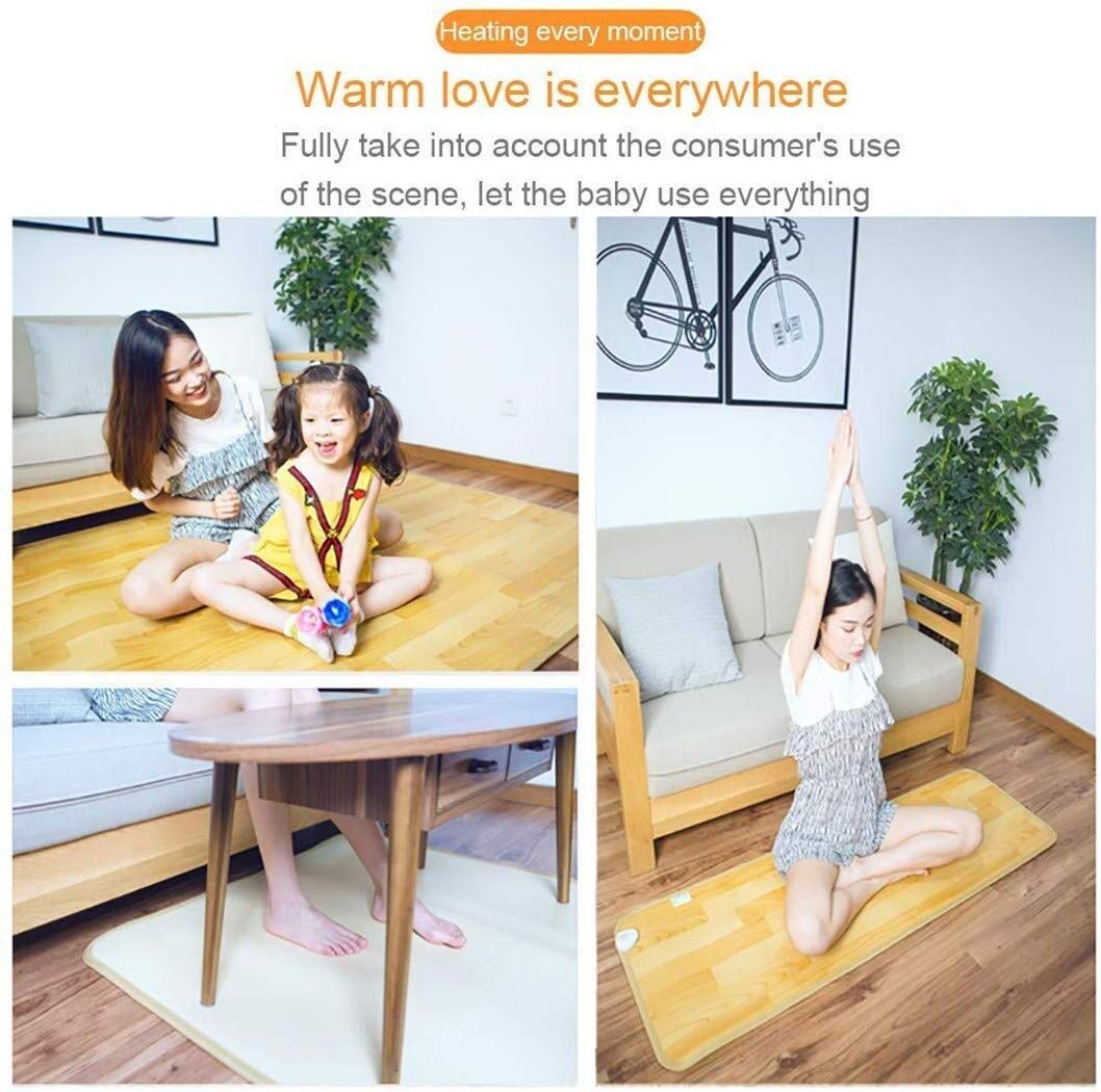 Heated Carpet Foot Warmer Feet, Electric Floor Rug Wood Stripe Carbon Crystal Heating Pads, Warming Heater in Winter 95 Color  B, Size  5035CM/19.6x13.7)