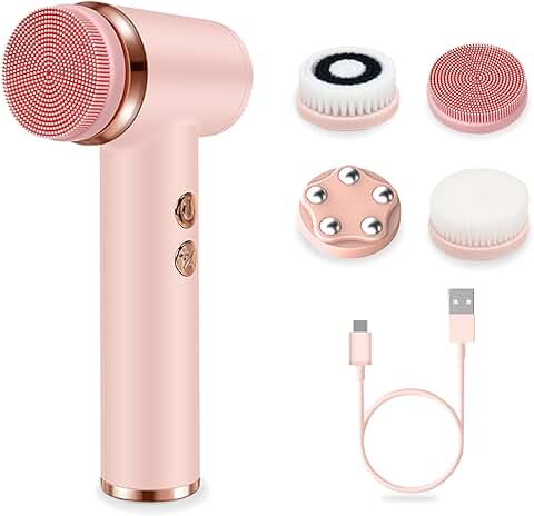 Electric facial cleansing brush with 4 heads and 5 speeds