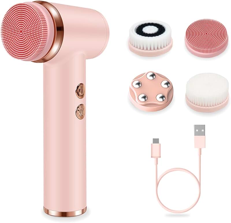 Electric facial cleansing brush with 4 heads and 5 speeds