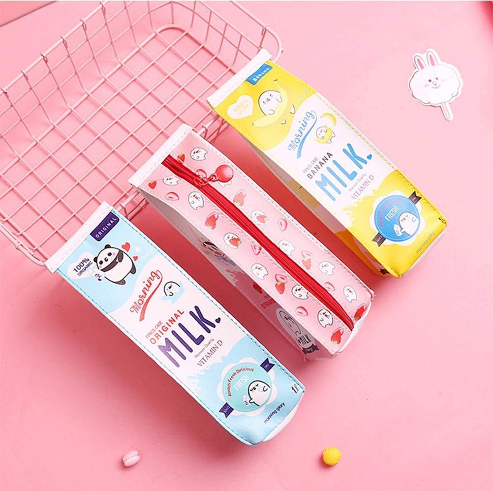 Set of 3 Kawaii Milk Carton Pencil Cases and Carrot Gel Pens