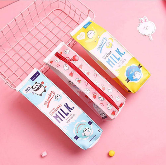 Set of 3 Kawaii Milk Carton Pencil Cases and Carrot Gel Pens