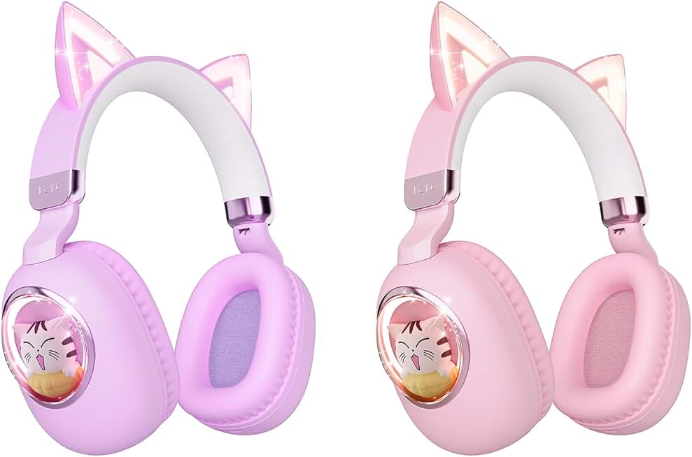Kids Bluetooth Headphones with Cat Ears and LED Lights