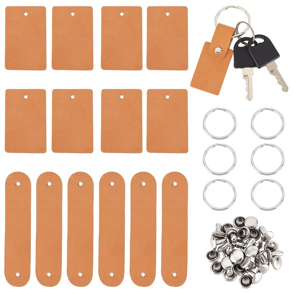 Leather Keychain Kit 48Pcs/16 Sets with Leather Tags and Rings
