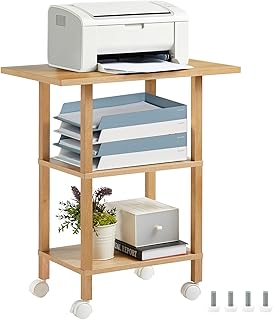 Three-Tier Wooden Printer Stand with Lockable Wheels