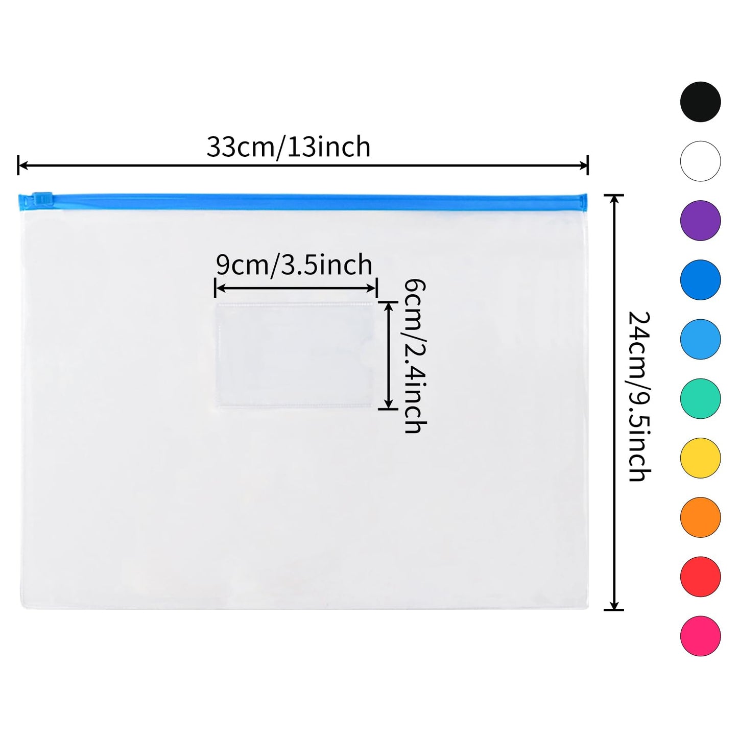 24 Pack of Colorful Plastic Zip Envelopes for Storage