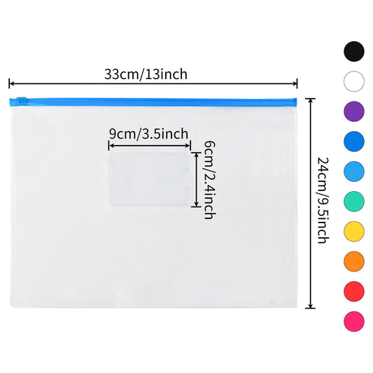 24 Pack of Colorful Plastic Zip Envelopes for Storage