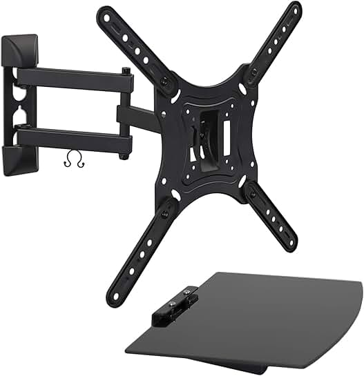 Full Motion TV Wall Mount with Shelf for Up to 55-Inch TVs
