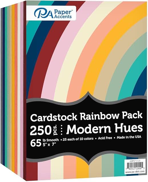 250 sheets of 5x7 assorted colored cardstock paper