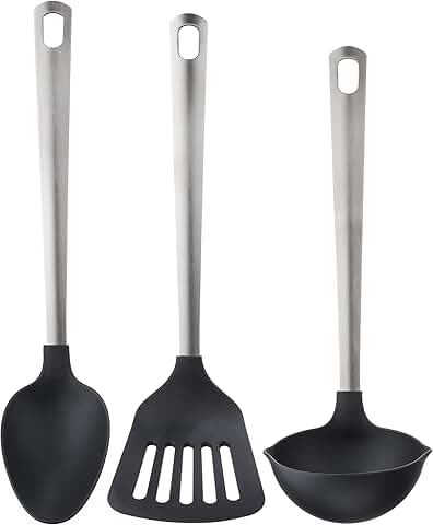 3-piece black and stainless steel kitchen utensil set