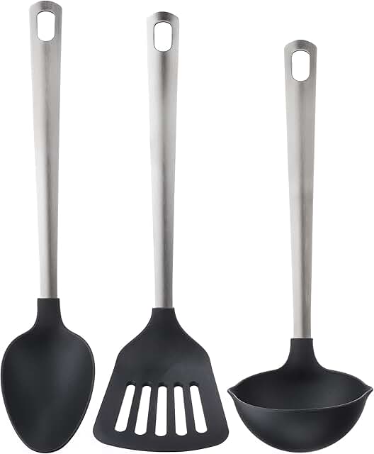 3-piece black and stainless steel kitchen utensil set