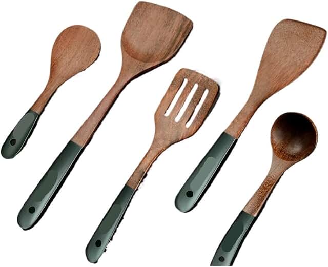 Wooden Kitchen Utensil Set with Spatula and Pan